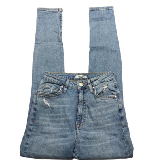 Forever 21 Womens Skinny Jeans Size 24 Medium Wash Distressed Destroyed Denim - Picture 1 of 8